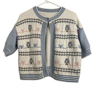 Fancy Cottagecore Knit Cardigan Blue bow White Embroidered Sweater Soft Cozy